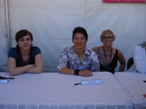 Eleanor Catton, Tom Cho and I at the signing table at Perth Writers Fest in 2010.