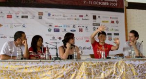 A New Frontier: Blogging, Dissent & Solidarity at Ubud Writers & Readers Fest 2009: Dian Di SudutBumi, myself, Ng Yi-Sheng and Antony Loewenstein.