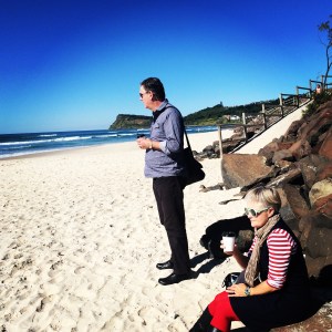 Authors, coffee, sun.